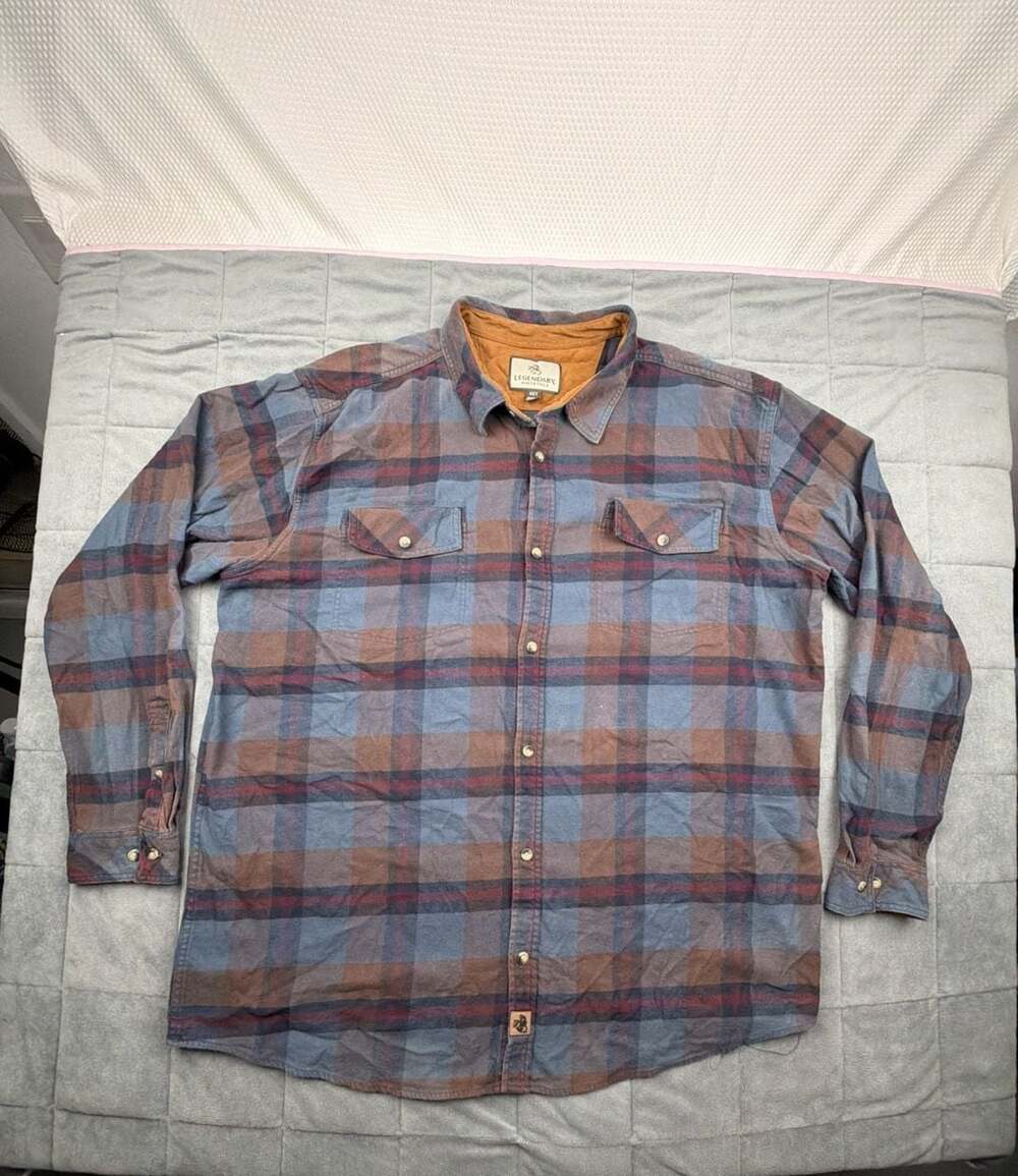 Legendary Whitetails Men's Blue Plaid Flannel Long Sleeve Button Down Shirt 3XT